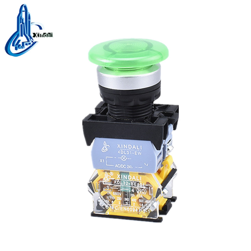 Green LED Mushroom Push Button Switch