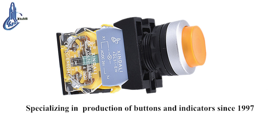 Close-up view of the green indicator push button switch