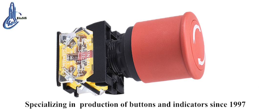 Close up of industrial key lock emergency switch