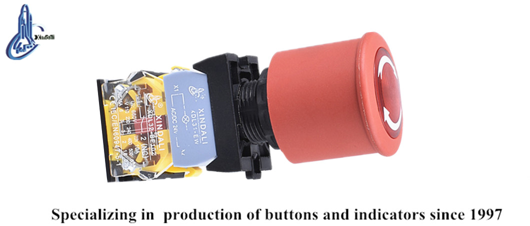 Side profile of 22mm mushroom head emergency stop button
