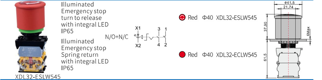 Technical diagram showing button dimensions and assembly