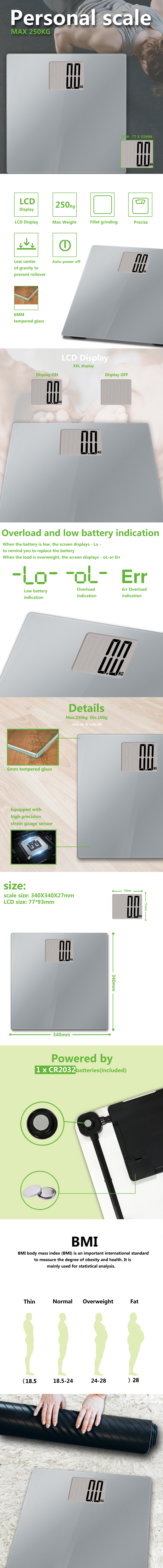 Technical features and display detail of the body weighing scale