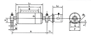 Dimensional diagram of the motorized conveyor pulley