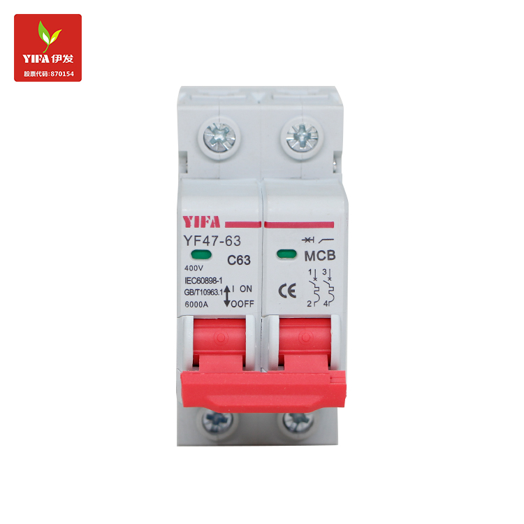 Front view of the YF47-63 series miniature circuit breaker