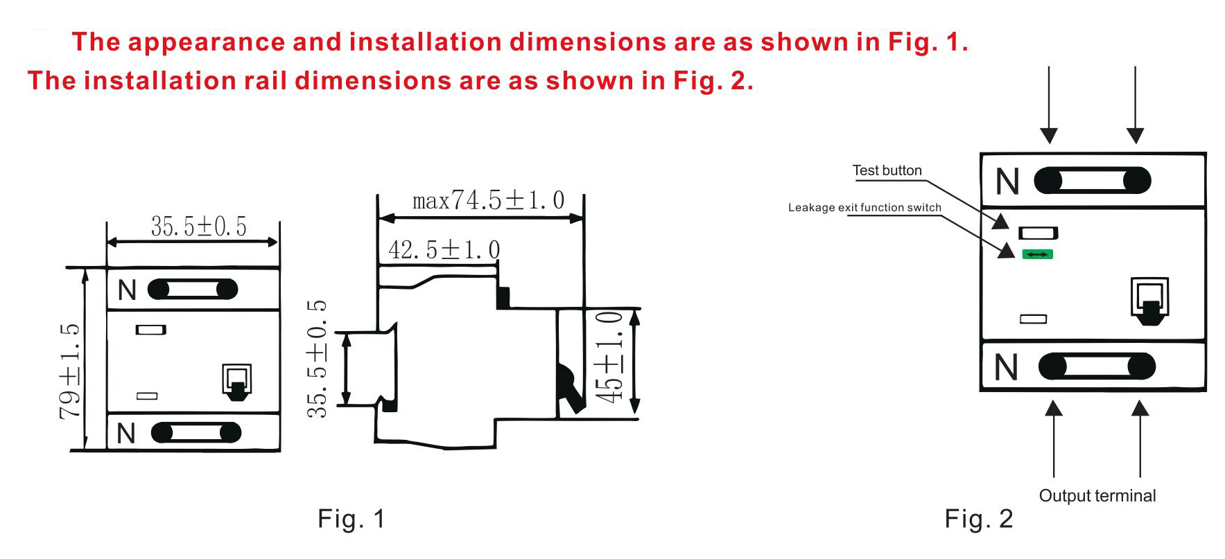 Dimensional drawing for DIN rail installation