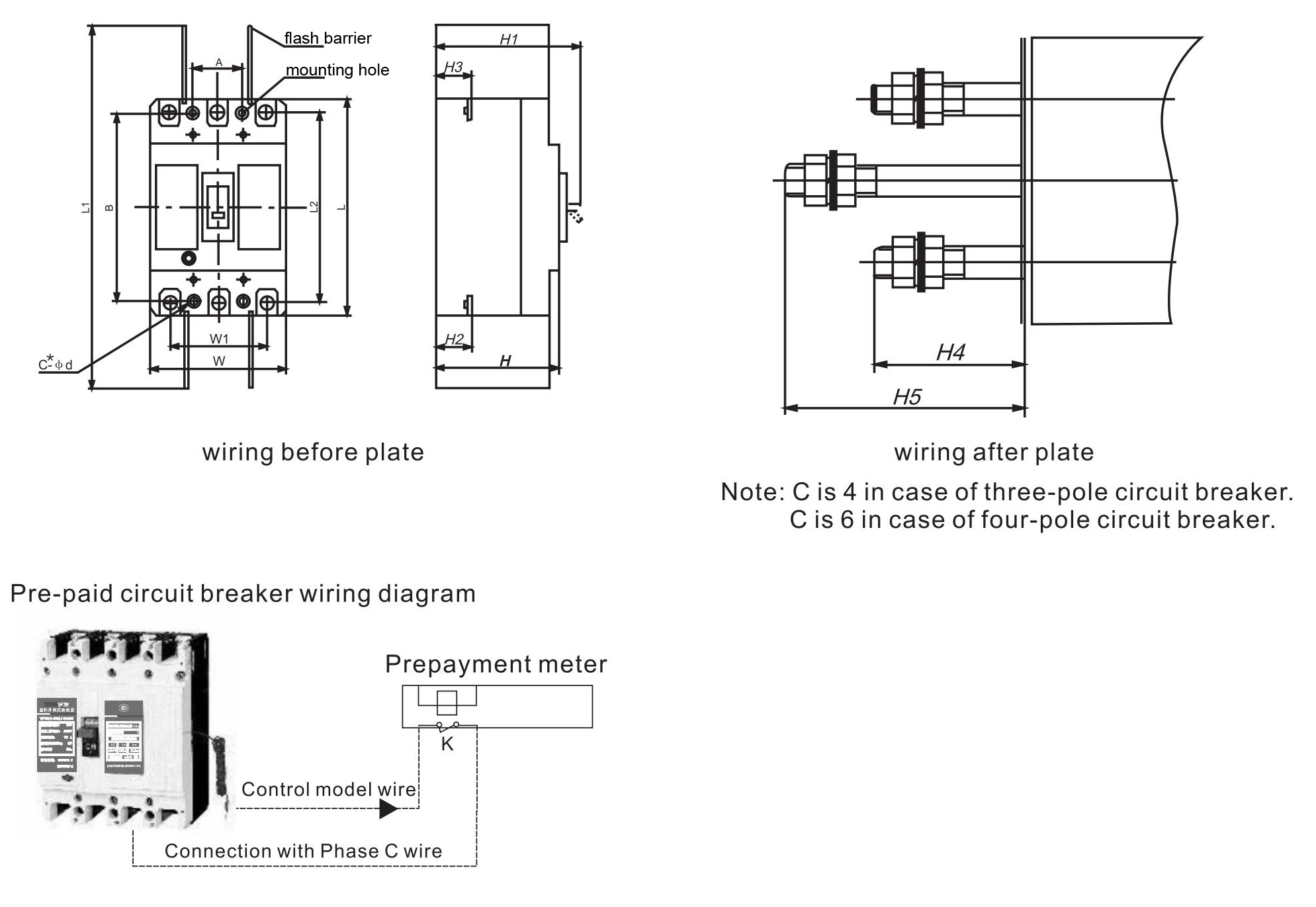 Wiring diagram for the prepaid MCCB unit showing connection details.