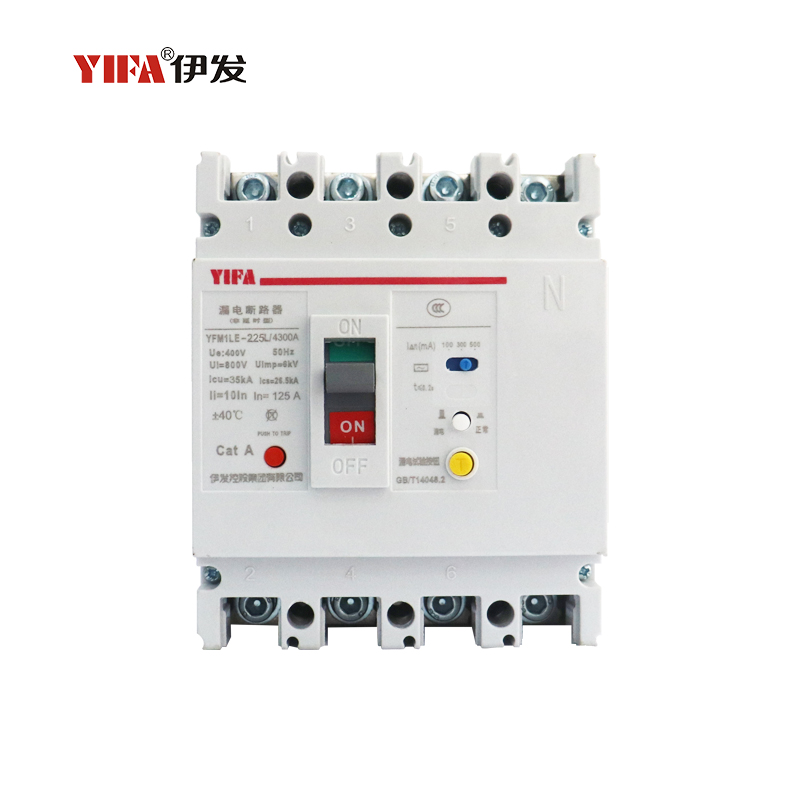 Front view of the YFM1LE residual current circuit breaker