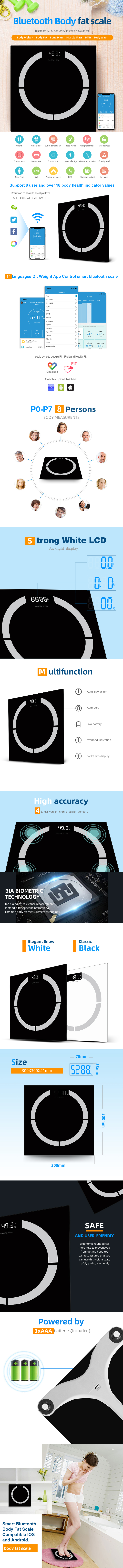 Smart Bluetooth body fat scale interface and health metrics display