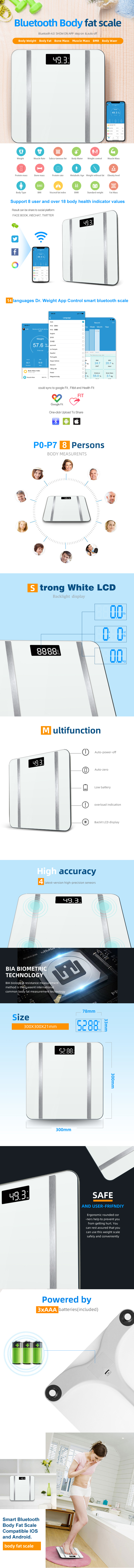 Smart Bluetooth Body Fat Scale display overview