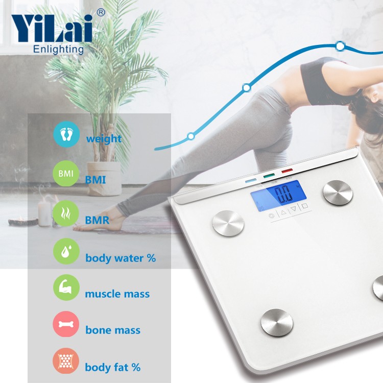 Yilai digital scale with blue backlight 319*319mm 3 colors indication smart body fat scale - Image 3