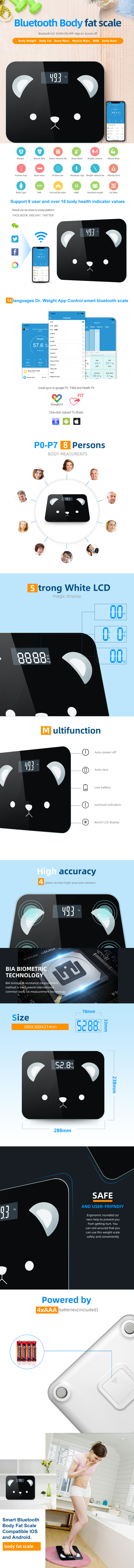 Bluetooth smart body fat scale interface and feature diagram