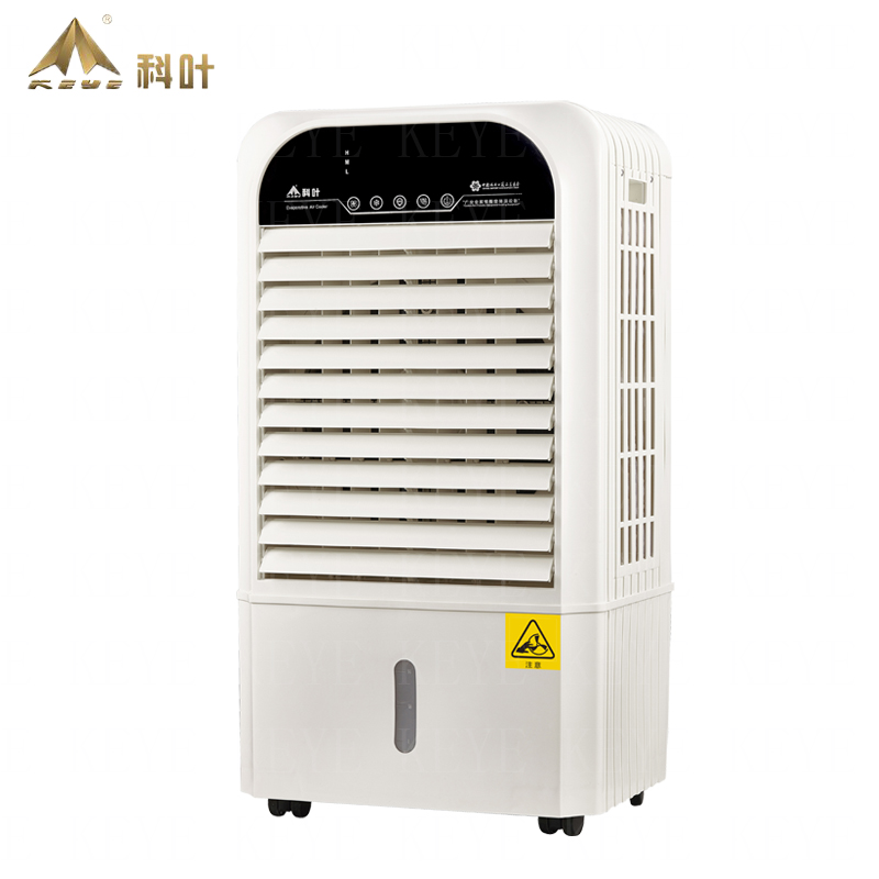 Portable evaporative air cooler unit with wheels and control panel