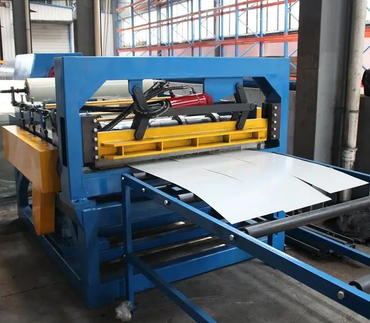 Automatic steel coil processing machine with blue and yellow frame