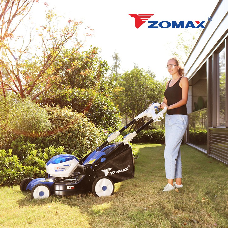 Side profile of the 21-inch cordless lawn mower showing ergonomic handle