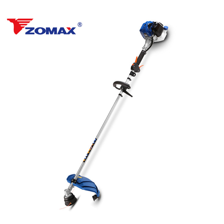 Side profile of the brush cutter showing ergonomic control
