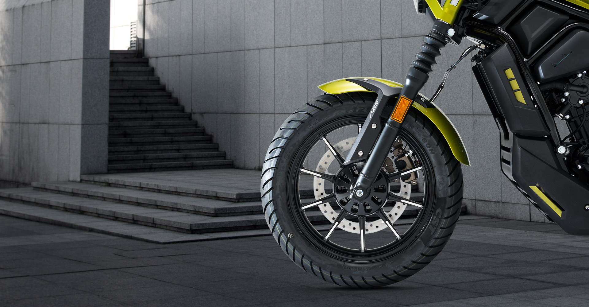 Detailed view of braking system and tire