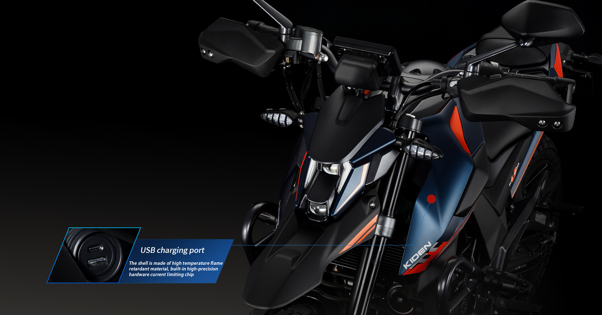 Integrated USB charging port on the motorcycle