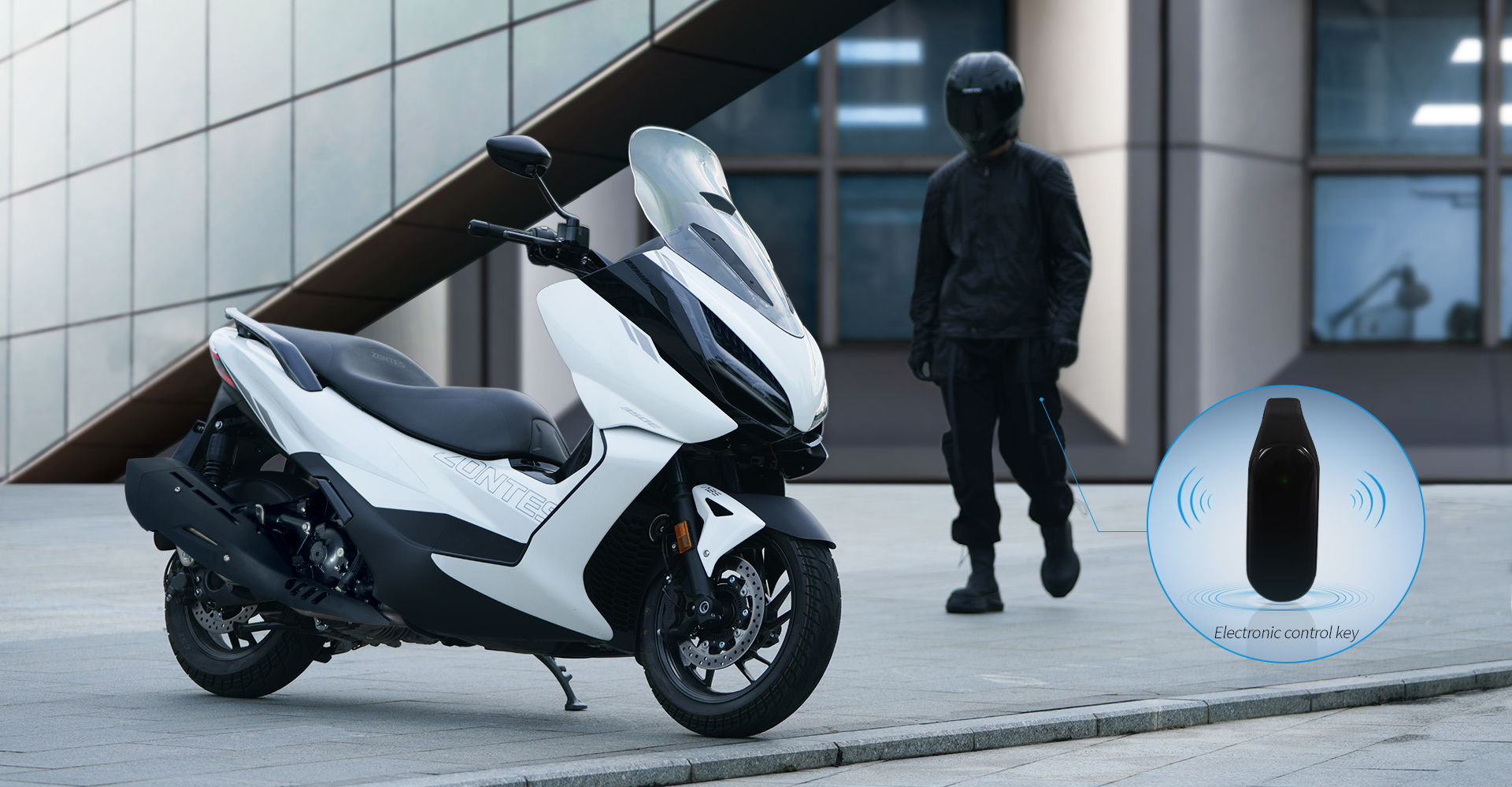 Side profile of modern touring scooter