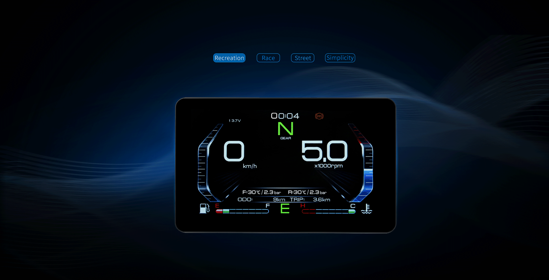 Digital dashboard display modes and telemetry data