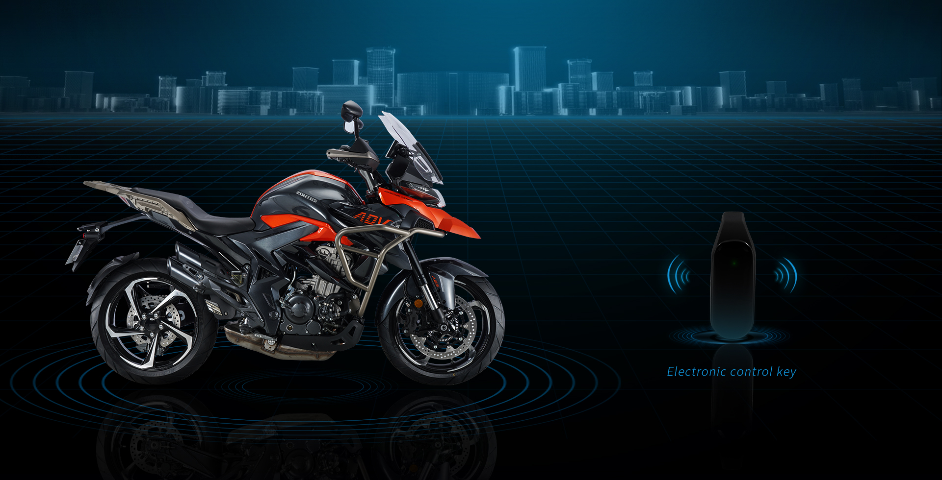 Full view of adventure motorcycle