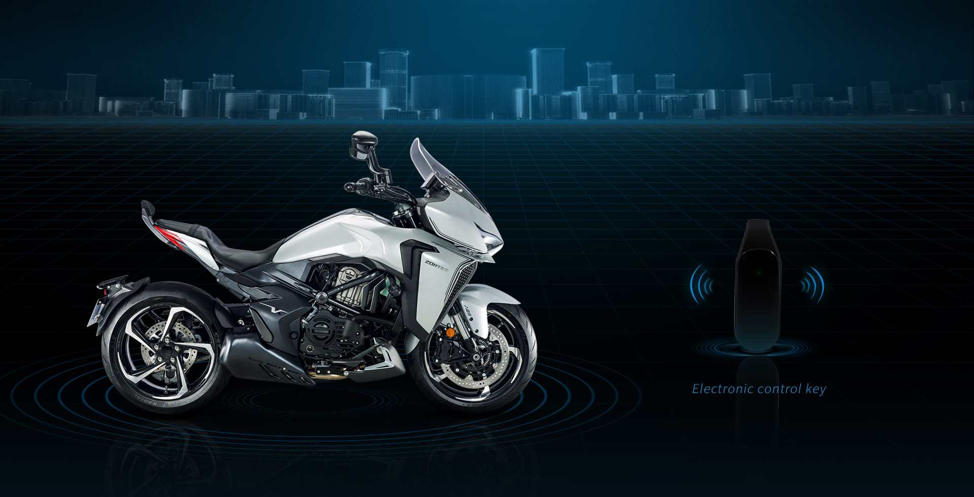 Modern touring motorcycle front view