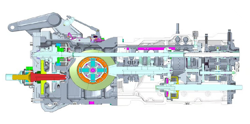 Sectional view of the drivetrain and transmission
