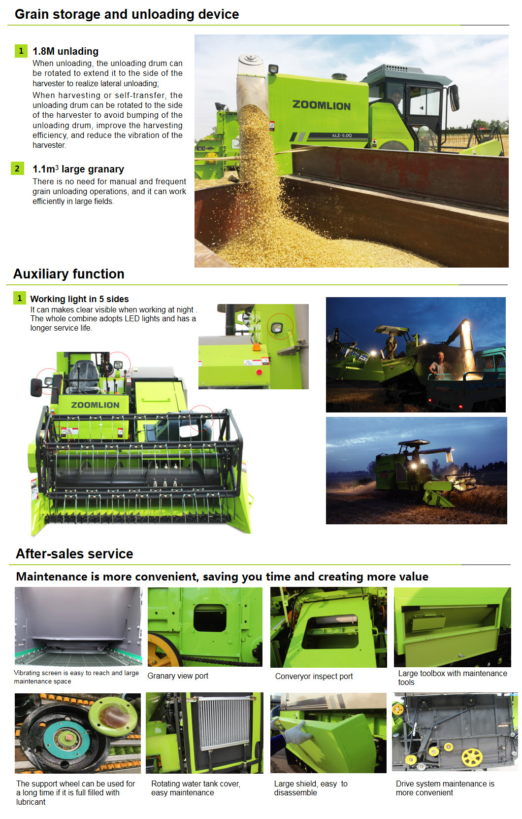 Grain unloading system and maintenance