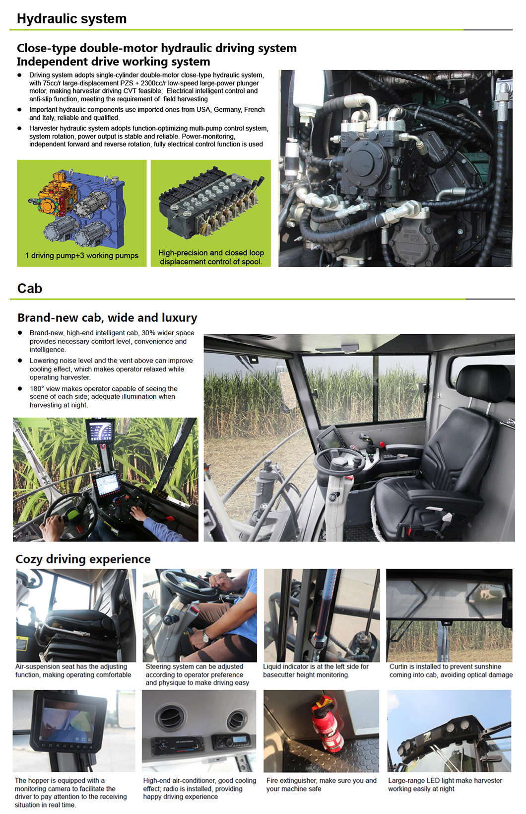 Operator cabin and hydraulic control system details