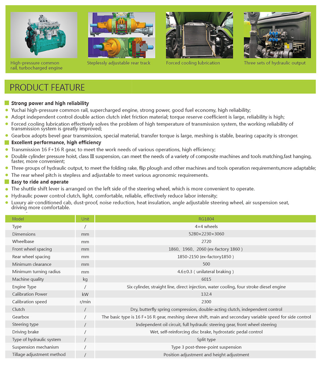 180HP Tractor technical diagram and features